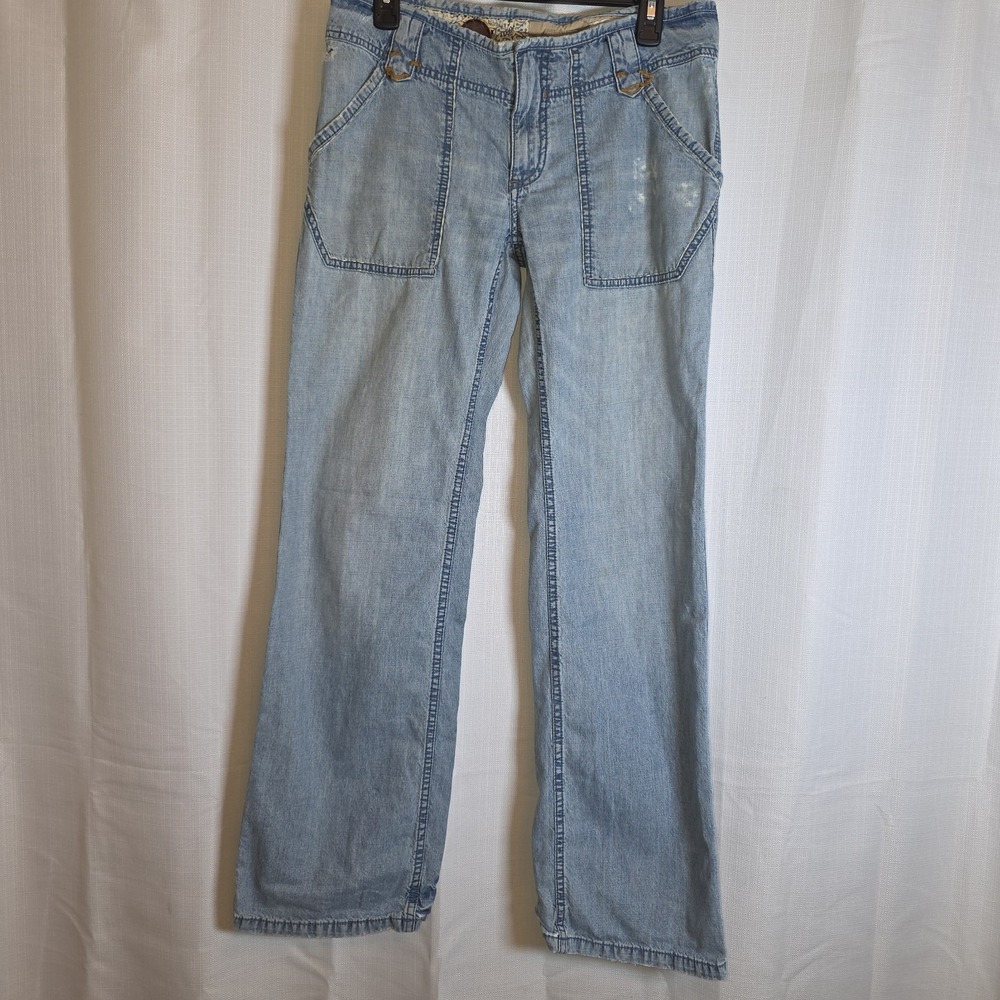 Vintage Free People FP Carpenter Utility Jeans Women 29 Boho Wide Leg Floral Y2k